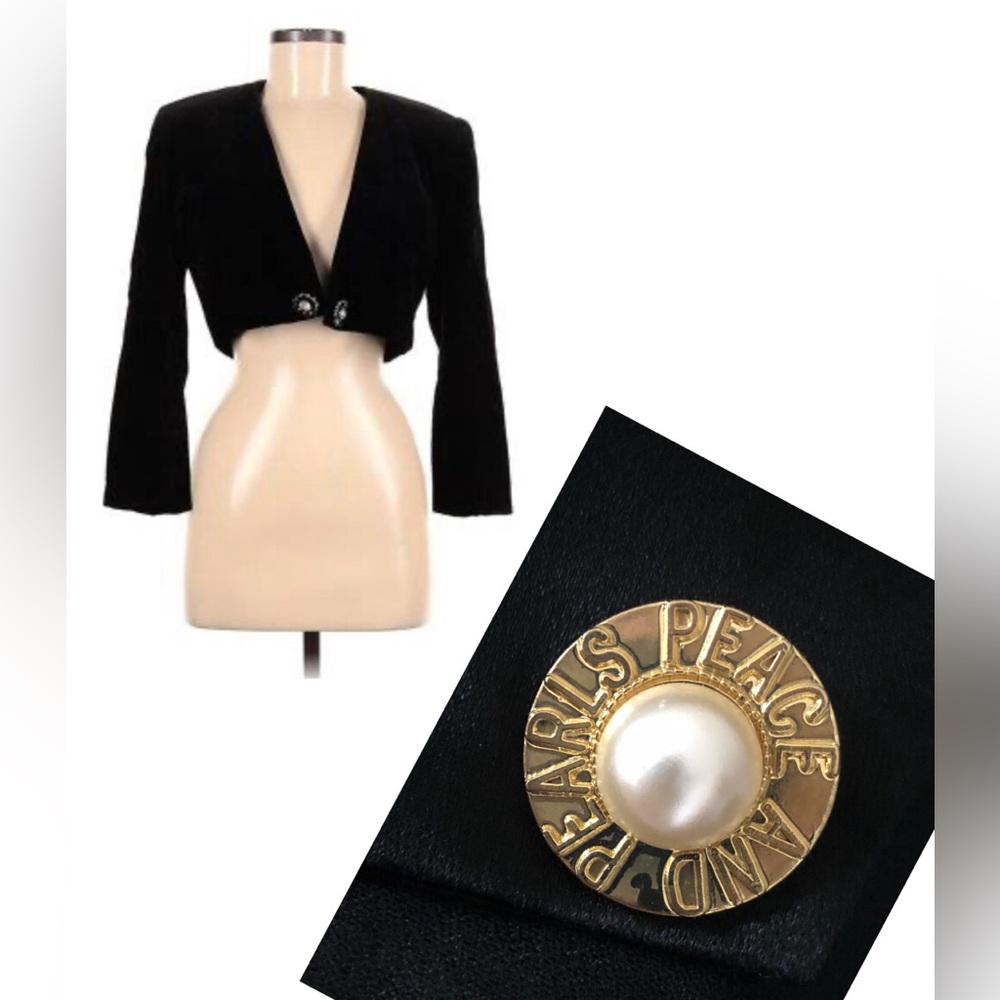 TJuniors cropped blazer bolero size 11/12 Vintage party evening pearls buttons